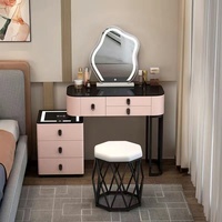 Table de maquillage multifonctionnelle pour chambre à coucher avec miroir, style nordique, en bois massif noir, audio Bluetooth, lumière intégrée, luxe discret