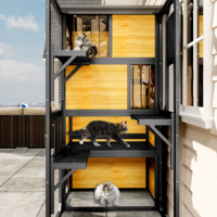 Enclos pour chat en bois à 4 niveaux à fixer au fenêtre, résistant aux intempéries, avec plateformes pour plusieurs chats, marron