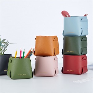PU Storage Box Square Desktop Organizer Solid Color Office Cosmetic Remote <b>Control</b> <b>Holder</b> - Product Image 4