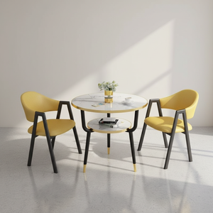 Arredamento per Ristoranti, Set da Negoziazione per Caffetterie e Negozi di Tè, Tavolo Circolare da Balcone con Piano in Lastra di Pietra, Reception Minimalista - Product Image 3