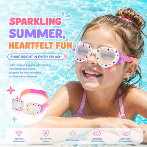 Gafas de Natación para Niños XIALE con Pedrería Brillante en Forma de Corazón, Antivaho, a Prueba de Fugas, de Silicona, Gafas de Natación para Niñas con Protección UV - Product Image 3