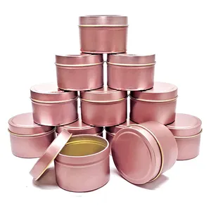 Groothandel 1Oz 2Oz 4Oz 6Oz 8Oz 12Oz Rose Gold Tins Ronde Decoratieve Gift Lege tin Kan Potten Aluminium Metal Candle Tins