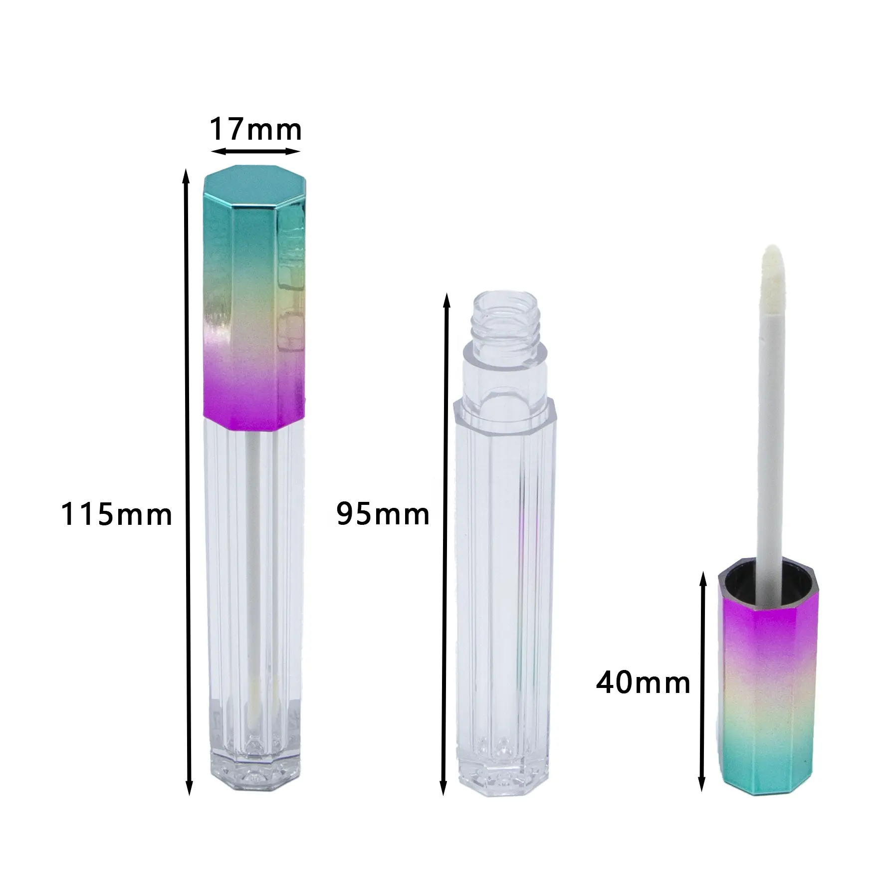 new fashion design clear lipgloss tubes gradient UV coating customs color 3ml lip gloss tubes liquid lipstick container