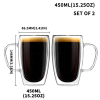 Tasses à café en verre à double paroi borosilicate, 1 pièce, 2 pièces 4 pièces, 450ml, cadeaux d'affaires créatifs, avec poignée