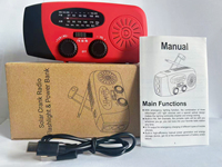 Radio de Emergencia AM/FM WB Compacta de Bolsillo, Dinamo de Manivela Solar, Banco de Energía Tipo-C de 2000mAh, Linterna SOS de 3 LED, Plástico, para Exteriores