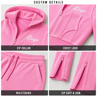 Ensemble deux pièces tendance pour femme : veste zippée personnalisée OEM/ODM, logo sur mesure, et pantalon de survêtement vintage délavé à l'acide, avec sweat à capuche court rose.