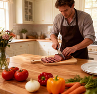 Planche à pizza en bois de hêtre, lot de 6, planche à servir en bois pour steak avec poignée pour la présentation des aliments en cuisine