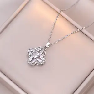 Nuovo girevole collana di fiori per le donne di Design creativo in acciaio inox zircone fiore ciondolo clavicola catena gioielli (NL030)