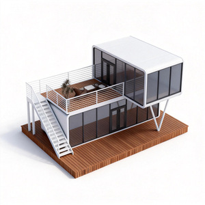 Maison préfabriquée moderne en conteneur, cabane extérieure avec balcon et escalier pour complexe hôtelier ou espace de vie - Product Image 1