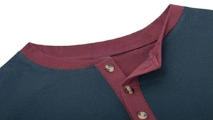 Camisetas de manga larga transpirables para hombre, cuello redondo, logotipo personalizado, dos tonos, <span class=keywords><strong>color</strong></span>, botón, mezcla de poliéster y algodón suave - Product Image 3