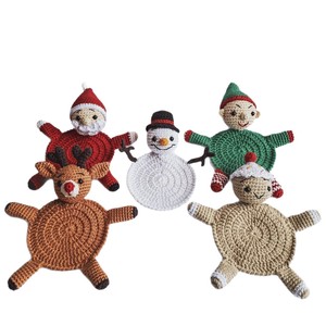 Sous-verre décoratif de Noël tissé à la main, motif dessin animé, accessoires de bureau pour les fêtes, tapis isolant thermique pour tasses, vente directe usine transfrontalière - Product Image 5