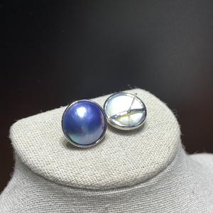 Pendientes de perlas Mabei World de 15,5 mm con incrustaciones de plata y azul, joyería de moda redonda - Product Image 2