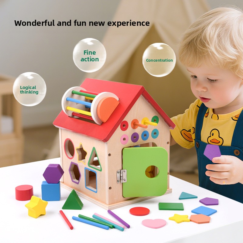 Wooden Multifunctional Shape Matching Busy House