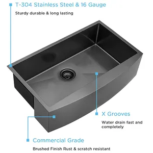 Aquacubic Apron Front Stainless Steel Nano Black Handmade Single Bowl Kitchen Sink With Faucet