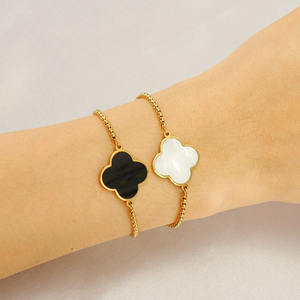 Gold-Plated Zircon Four-Leaf Clover Stainless Steel Adjustable Link Chain <b>Bracelet</b> for Women Trendy Gift - Product Image 5