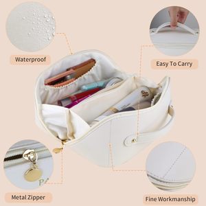 Waterproof Polyester Fashion <b>Case</b> Zipper Portable Pouch Open Flat for Bag <b>Makeup</b> Organizer with Divider and Handle - Product Image 1