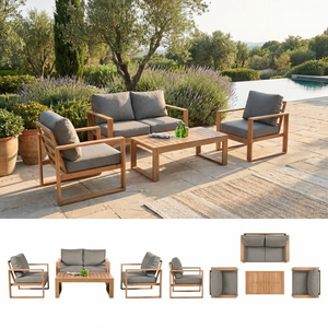 Set di Divani da Esterno Moderni <span class=keywords><strong>e</strong></span> Durevoli in Alluminio Ecologico Impermeabile con Cuscini <span class=keywords><strong>e</strong></span> Tavolino da Caffè per Giardino, Balcone, Cortile, Hotel, Parco - Product Image 4