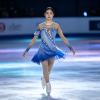 Robe de patinage artistique à manches longues dégradé bleu, dos ouvert, avec strass et sequins sur la jupe, pour enfants