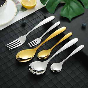 Nuevo juego de cuchara y tenedor con mango curvo de acero inoxidable 304, 6 piezas, dorado y plateado, para uso doméstico y hotelero. - Product Image 1