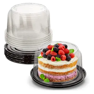 صندوق حلويات ومخبوزات وكعك مستدير لتعبئة الطعام شفاف مخصص حاوية كعك بلاستيكية للحيوانات الأليفة بغطاء شفاف