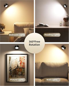 Đèn LED sạc lại 360 độ °   Đèn tường xoay có thể điều chỉnh độ sáng 3 màu Nhiệt độ điều khiển từ xa Cảm ứng không dây Giường học Phòng ngủ Tường - Product Image 2