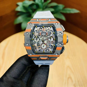 Men's Carbon Fiber Sports <b>Watch</b>, Orange Woven <b>Case</b>, Sapphire Crystal, Designer Style RM11-03, Wholesale - Product Image 2