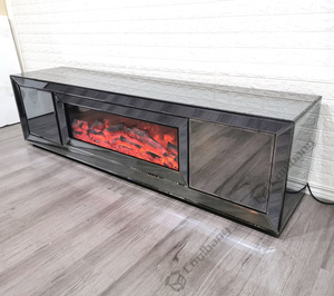 Large Mirrored Furniture Smoke Grey Glass <strong>TV</strong> <strong>Stand</strong> with <strong>Electric</strong> <strong>Fireplace</strong> - Product Image 5
