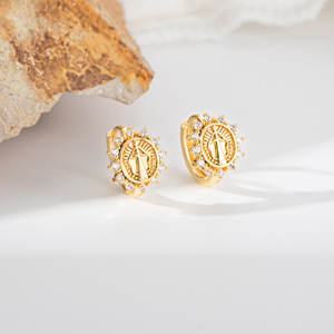 Boucles d'oreilles à clous en forme de fleur, or, forme géométrique ronde, style bohème - Product Image 2