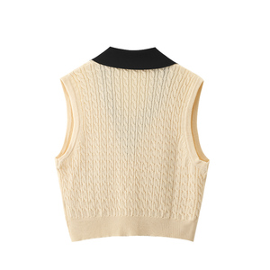 Printemps Nouveau v Col Rabattu Contraste Couleur <span class=keywords><strong>Gilet</strong></span> Tricoté Avec Poches - Product Image 2