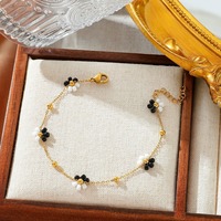 Bracelet en perles de verre fleuries faites à la main avec chaîne en acier inoxydable, bijoux pour femmes tendance, vente en gros
