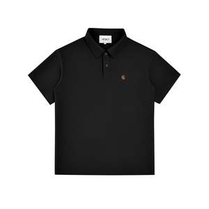 Camiseta de manga corta bordada con etiqueta dorada de marca de moda, estilo unisex para parejas, corte holgado tipo concha, top de color liso. - Product Image 3