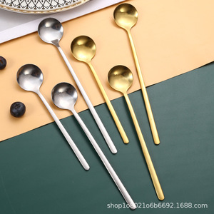 Cuillère en acier inoxydable à long manche, petite cuillère ronde pour café, miel, desserts, cocktails, durable, couleur unie - Product Image 3