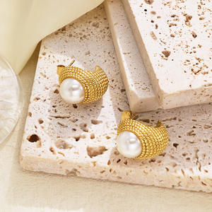 Pendientes de perlas trenzadas de acero templado de titanio para mujer, ideas de boda y regalo al por mayor a la moda - Product Image 3