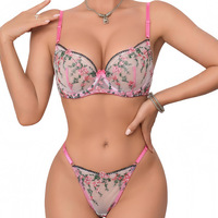 Ensemble de lingerie sexy Cheng pour Spot 2026, nouvelle collection, broderie, maille transparente, motif floral léger, avec nœud, soutien-gorge et culotte
