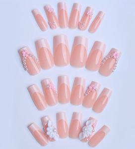 24 <span class=keywords><strong>faux</strong></span> ongles à presser, motif <span class=keywords><strong>diamant</strong></span> et nœud, forme carrée moyenne, blancs, style French, couvrance totale, en acrylique, pour décoration - Product Image 3