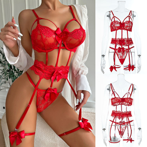Groothandel Erotische Vrouwen Kanten Strik Valentijnsdag Strings Bandage Lingeries Dames Holle Kerst Sexy Lingerie Met Kousenbanden - Product Image 2