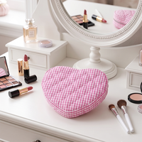 Sac de maquillage portable à fermeture éclair personnalisé en tissu écologique à motif écossais en forme de cœur pour filles