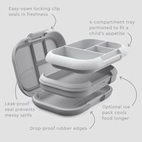 Boîte à lunch bento pour enfants et adolescents, 4 compartiments, étanche, à portions contrôlées, sans BPA, écologique, grande capacité, retour à l'école