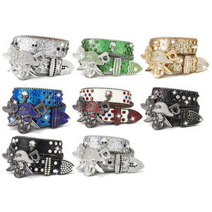 Nuova cintura retrò Bling Bling BB Simon con cinturino in pelle di diamante con fibbia con teschio cintura di strass da donna con cintura da Cowboy occidentale - Product Image 2