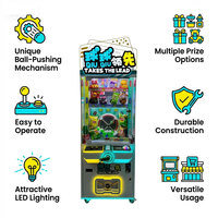 Machine de jeu d'arcade à monnayeur avec grue à griffes métallique, pousseur de boules lumineuses LED et pousseur de boules à monnayeur