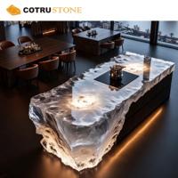Comptoirs d'îlot de cuisine en résine translucide de luxe léger, table de bar lumineuse pour hôtel, villa, maison