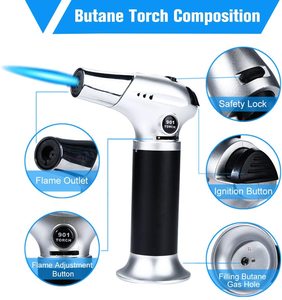 Logo personnalisé vente en gros coupe-vent briquet torche au <span class=keywords><strong>butane</strong></span> flamme bleu jais pour cuisine barbecue camping briquets torche - Product Image 2