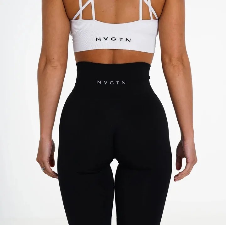 Oem Custom Nvgtn Leverancier Hoge Taille Naadloze Gebreide Strakke Yoga Broek Zwart Effen Naadloze Leggings