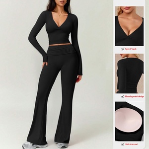 Top a Maniche Lunghe Elegante da Donna per Yoga, Nuova Moda Transfrontaliera, Pantaloni Fitness a Vita Elastica Tinta Unita, Asciugatura Rapida per Pilates - Product Image 2