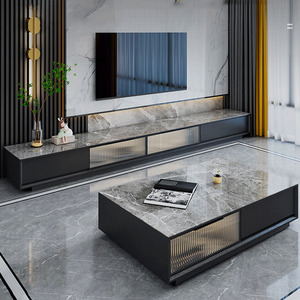 Armoire murale de 3 mètres en bois massif style italien, table basse, meuble mural TV pour salon, meuble de sol, carré, ensemble combinaison de table basse - Product Image 5