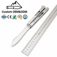 Couteau pliant de haute qualité 9Cr13MoV non affûté, finition satinée, étui en nylon, couteau utilitaire de camping et d'entraînement Balisong, coffret cadeau