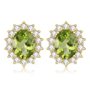 Classic Princess Diana Sunflower Engagement Wedding Fine Jewelry Synthetic Peridot Women silver earrings 925 sterling stud