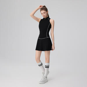 Benutzer definierte LOGO Frauen gestreiften POLO Reiß verschluss Ärmellose Tennis bekleidung 2-teiliges Set 2-in-1-Rock Slim Fit Pickle ball Paddel anzug - Product Image 5