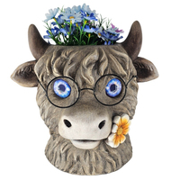Patung Sapi MGO Highland untuk Dekorasi Taman, Pot Bunga Lucu, Ornamen Rumah, Hadiah Kreatif