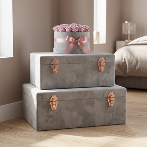 Luxury 2 Piece Metal <b>Storage</b> Trunk Set Decorative <b>Stackable</b> Home Organizer <b>Box</b> Wardrobe <b>Storage</b> Chest Gold Hardware - Product Image 5